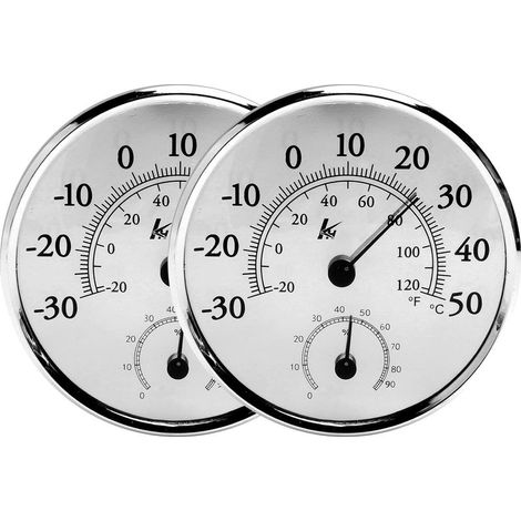 Thermomètre Hygromètre Analogique Lot de 2 – Mesure Précise Température et Humidité Intérieur Extérieur Sans Pile Grand Cadran 13 cm à Poser ou à Suspendre (1/5)