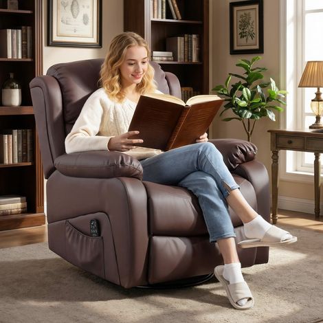 Fauteuil relax inclinable avec 8 points de massage, chauffage et repose-pieds. 87 x 97 x 100 cm. Marron (1/5)