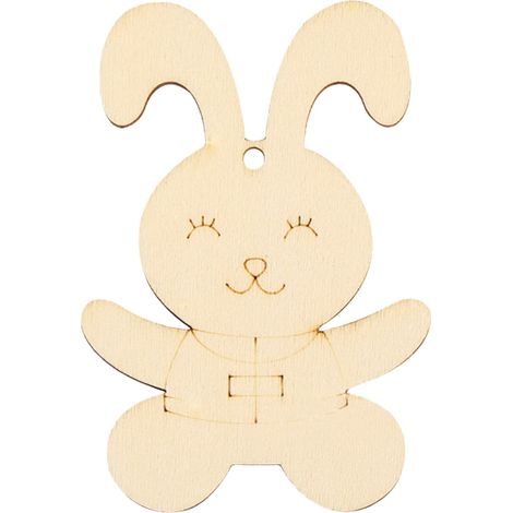 Ornement En Bois Lapin De Pâques - Découpe Naturelle Non Peinte - 9 Cm - Avec Corde En Chanvre - Pour Décoration DIY - 1 Pièce (1/2)