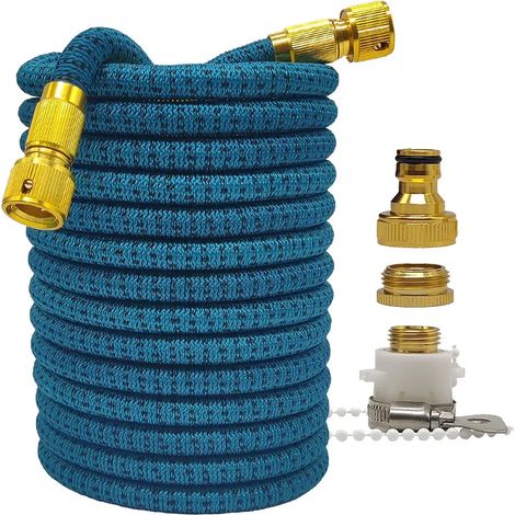 Tuyau d'arrosage bleu et noir (22,5 m extensible) : haute pression, flexible et extensible, bicolore, idéal pour l'arrosage du jardin, de la ferme et le lavage de voiture.