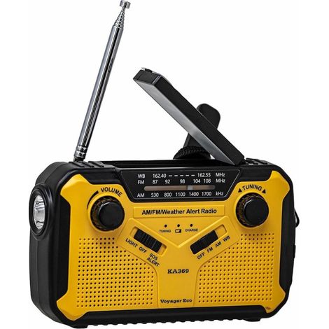 Récepteur radio à manivelle solaire avec lampe torche LED et chargeur de téléphone USB (1/5)