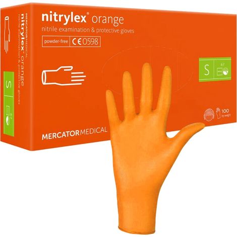 Gants en nitrile Mercator Nitrylex orange, taille S, lot de 100. (1/4)