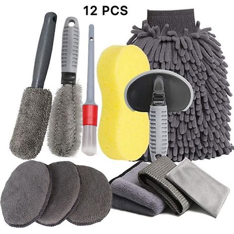 ensemble De Brosses De Lavage De Voiture 12 Pices, Ensemble D'ponges De Polissage Et De Cirage, Brosse Pneu De Voiture, Brosse Roue Double Brin (1/5)