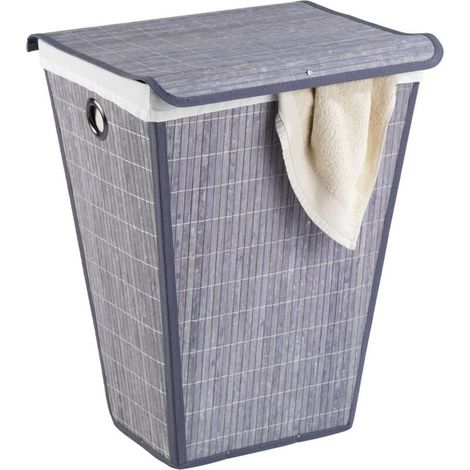 Panier à Linge En Bambou/ Plastique Gris 47 X 35 X 60cm 55l (1/3)