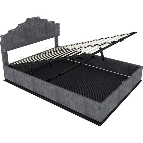 Cama canapé tapizada gris 140 x 200 cm con somier elevable y colchón incluido HOMVRA (1/5)