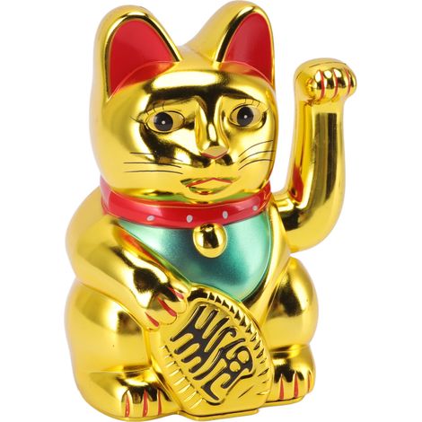 Batteriebetriebene Glückskatze, Willkommenskatze, Wohlstandskatze, winkende Katze, für Hotels und Restaurants, 15 cm, glänzend gold, Artikelnummer 0256A (1/5)
