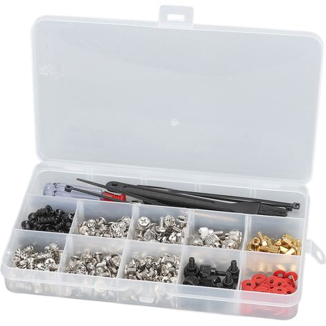 Kit de nettoyage et d'entretien pour ordinateur (362 pièces) : vis, serre-câbles, tournevis, rondelles, brosse.