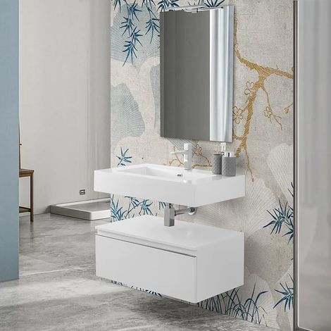 Mobile bagno 80 cm bianco lucido con lavabo sospeso e specchio Iside (1/5)