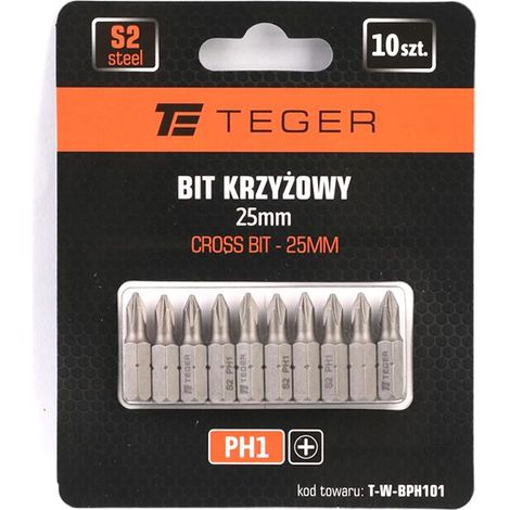 Kreuzschlitz-Bit PH 25 mm/PH1 (10er-Set) / Teger
