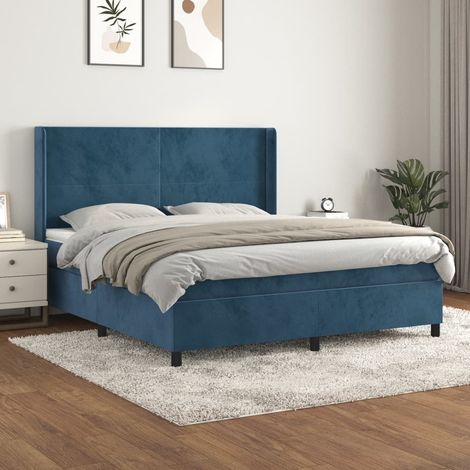 Cama box spring con colchón terciopelo azul oscuro 160x200 cm vidaXL (1/5)