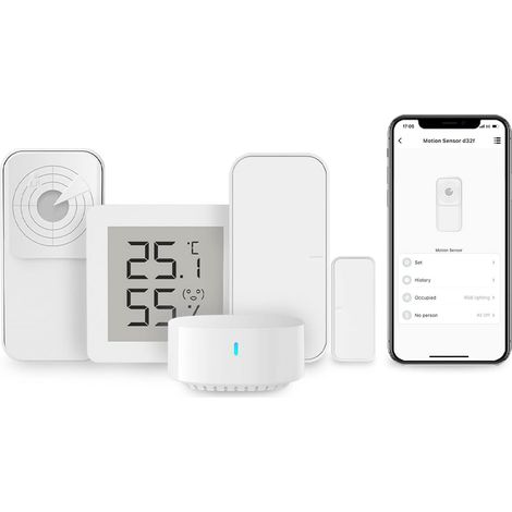 Kit de capteurs Smart Home, Comprend Un capteur de Mouvement Radar, Un capteur de Porte, Un capteur de température/humidité, Mini-hub pour Maison connectée (1/5)