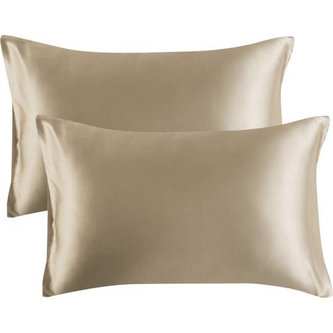 Lot de 2 taies d'oreiller en soie glacée - Kaki 51 x 74 cm (1/4)