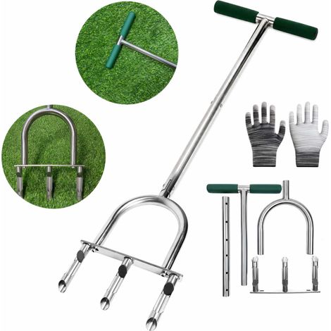 Irovami Tarière manuelle à 3 dents creuses, carotte en acier inoxydable de 102 cm, dents remplaçables, large semelle, installation sans outil, pour sols compactés, verte (1/2)