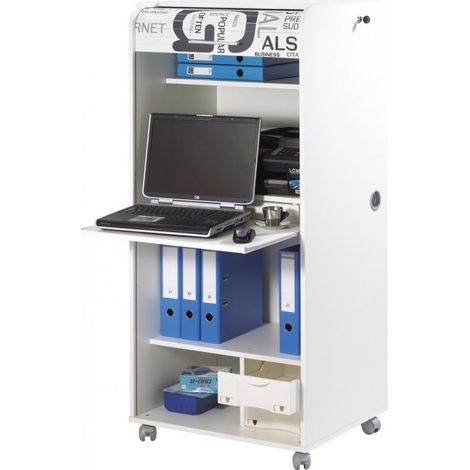 Meuble informatique à rideau blanc Orga 140cm (1/4)
