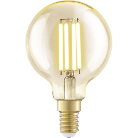 EGLO E14 LED, lampadina a forma di globo, illuminazione retrò vintage color ambra, 4 Watt (equivalente a 32 Watt), 350 lumen, luce bianco caldo, 2200k, lampadina Edison G60, Ø 6 cm (1/5)