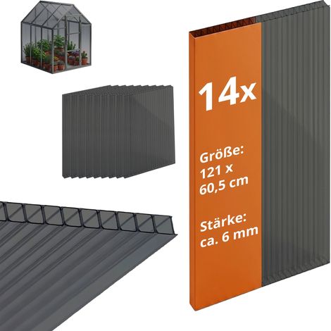 Relaxdays Doppelstegplatten 14er Set, Hohlkammerplatten 6mm, für Gewächshaus, HB: 121x60,5 cm, Polycarbonat, anthrazit
