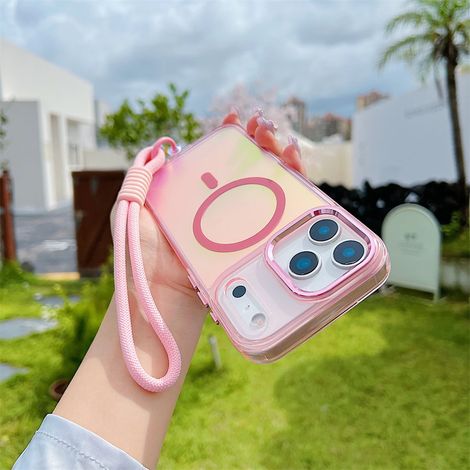 (Rose, iPhone 15) Coque de protection antichoc de haute qualité avec chargeur sans fil magnétique et cordon