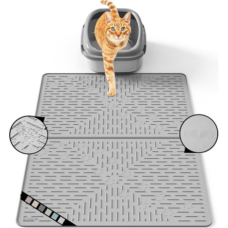 2 Pcs Tapis Litiere Chat, Silicone Imperméable, Bordure Surélevée Antidérapante, Pour Bac à Litière