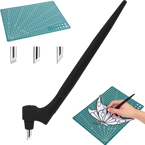 Couteau de précision avec lame rotative à 360 degrés, stylo de coupe en acier inoxydable pour pochoirs, scrapbooking et loisirs créatifs (noir) (1/5)