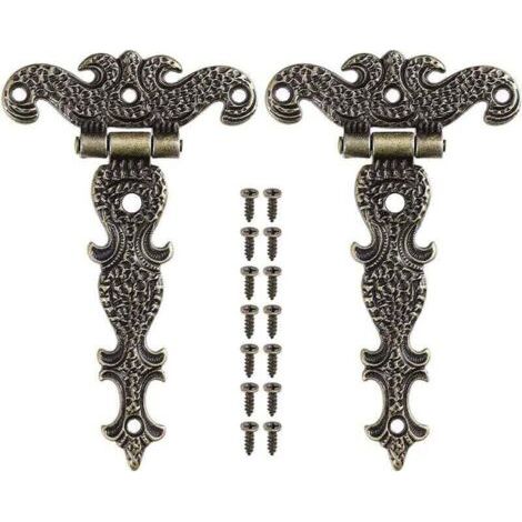 2 x Charnières en Bronze Rétro Charnière Meubles en Alliage de Zinc avec Vis pour Boîtes à Bijoux Portes Placards (1/4)