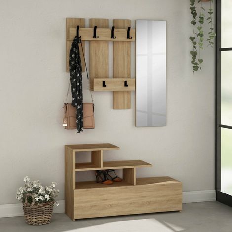 Mobile da Ingresso Gert, Specchio Incluso, 5 Paia, 5 Ripiani, 30x5x99h cm Marrone Quercia (1/3)