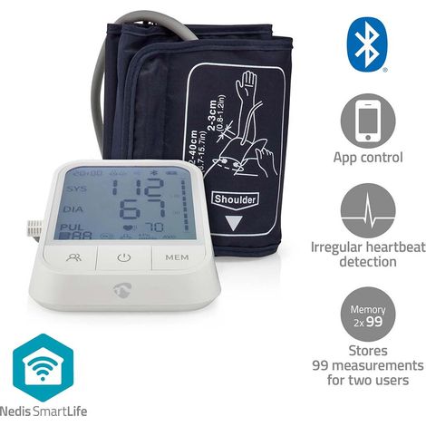 Monitor de presion arterial smartlife brazo bluetooth pantalla lcd 22 - 42 cm indicacion de parada deteccion del brazalete deteccion de latidos cardiacos irregulares blanco (1/5)