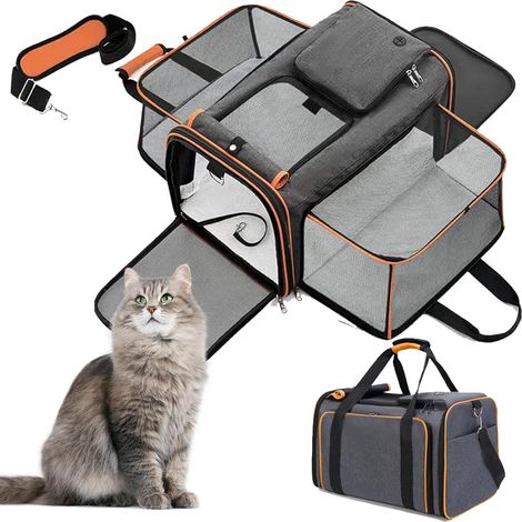 Sac transport chat/chien extensible – filet respirant, matelas amovible, pour avion/train/voiture, orange