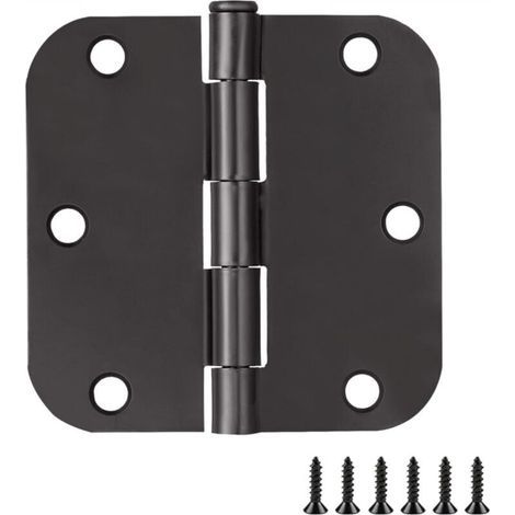 [JAMAIS UTILISÉ] 1 paquet de charnières de porte rondes noires mates de 3,5 pouces, rayon de 5/8 po, intérieur, fer plat de 3 1/2 po, pliantes, standard (1/4)