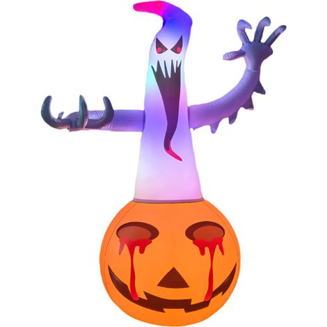 Decoración Hinchable Halloween con Calabaza y Fantasma, Adorno para Jardín, Patio, Césped, Exterior, Interior y Fiesta (1/5)