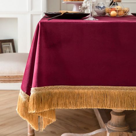 Tablecloth - Velvet - Square 65x65 Cm - Tassel Trim - Retro Dining Table Cover - 1 Piece (1/5)