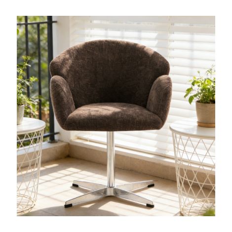 Silla de comedor giratoria 64x64x78 cm marrón, con base metálica brillante y asiento acolchado (1/4)