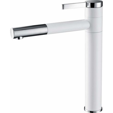 Mitigeur de lavabo Robinet d'évier de vasque haut blanc Robinet d'évier de salle de bain en laiton Robinet de lavabo à une poignée avec bec rotatif à 360 °