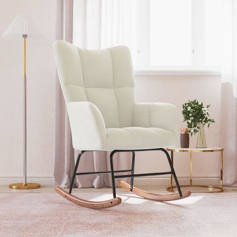 Chaise à bascule,Chaise de relaxation Blanc crème Velours CFW22692 (1/5)