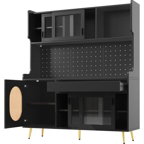Buffet en MDF avec LED, 5 portes, 145x39x171 cm, style campagne, finition brun/noir (1/5)