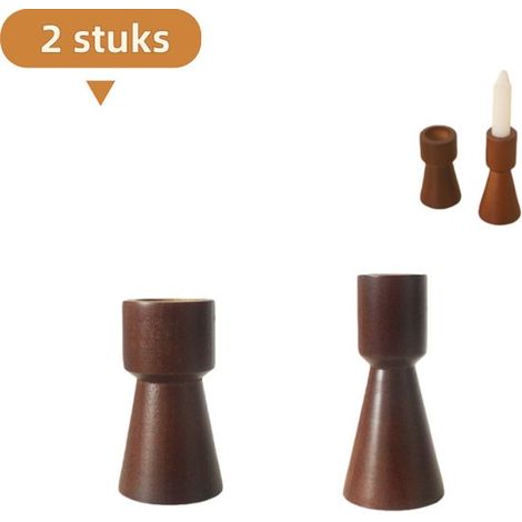 Set di 2 portacandele. Portacandele decorativi per la casa. Possono essere utilizzati come elegante oggetto decorativo. Legno, 13 cm + 16,5 cm. (1/5)