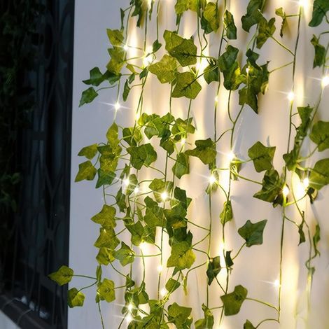 Guirnalda de luces solares de 7 m con 50 LED, hiedra artificial con luces solares, hiedra artificial resistente a la intemperie, guirnalda de lava de arce