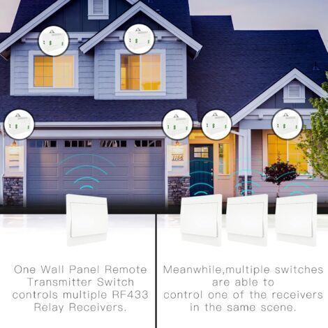 BUNTHAUS RF433 Interrupteur sans Fil, sans Pile, télécommande Murale Va et Vient, Interrupteur Mural Auto alimenté, sans câblage, émetteur pour Panneau Mural (kit à 2 Voies), intérieur extérieur étanc (1/4)