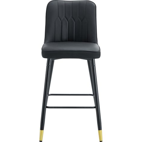 Lot de 2 tabourets de bar 100 cm en PU noir avec piètement métal noir et repose-pieds (1/5)