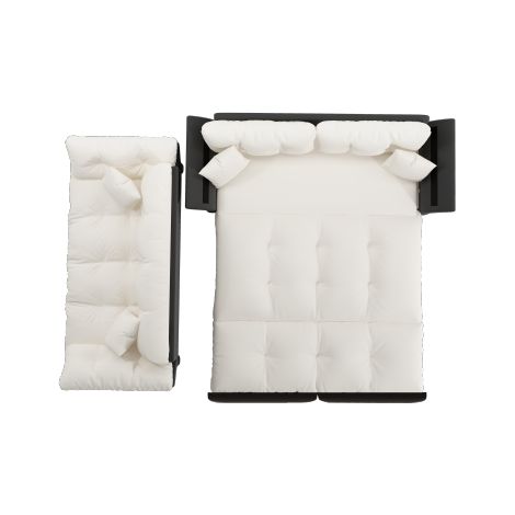 Canapé-lit convertible Queen Size 190 cm beige/blanc, 3-en-1 en velours capitonné, 2 coussins moelleux, multifonctionnel (1/5)