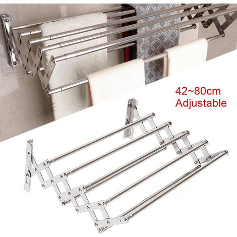 Stendibiancheria da parete in acciaio inox, pieghevole, stendibiancheria da parete con 5 aste, portasciugamani in metallo per bagno, larghezza 42-80 cm