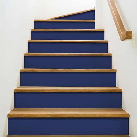 Lot de 3 Contremarches Adhésives Autocollantes Unies Bleu Outremer Profond 19,5 cm x 100 cm - Améliorez l'esthétique de votre maison. (1/3)