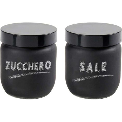 MAURY'S SET 2 BARATTOLI IN VETRO SATINATO 425ML SALE E ZUCCHERO IN COLORE NERO (1/5)