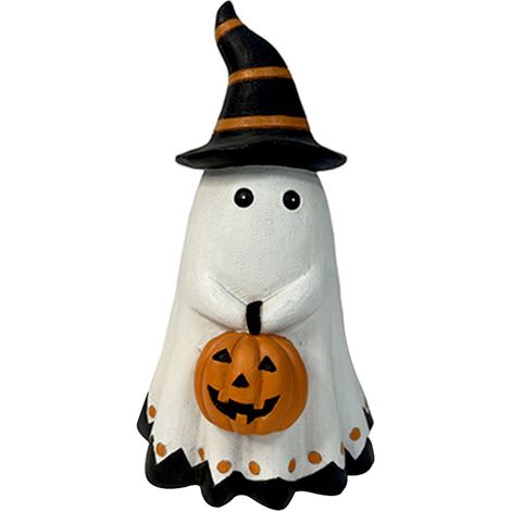 Décor Halloween Fantôme Citrouille - Sculpture Résine Blanche pour Intérieur - Décoration Chambre Salon - Lot de 1 (1/5)