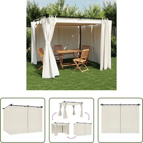 Toit rétractable - Tonnelle avec rideaux crème 3x3 m acier (1/5)