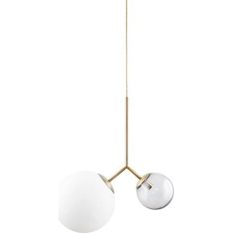 Lampe Suspension Laiton Opal Twice Blanche et Grise Diam 26 & 15 cm (1/3)