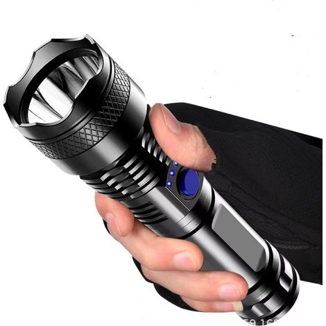 Lampe torche noire haute puissance, lampe de camping LED portable multifonctionnelle, avec un faisceau large et une fort (1/2)