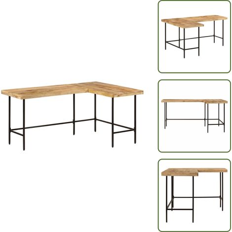Bureau 165x110x77 cm bois massif de manguier et fer - Bureau - Bureaux - Bureau D'étude - Bureau D'écriture (1/5)