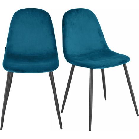 Lot de 2 chaises en velours bleu canard avec pieds métal noir – BIBA 2 (1/5)