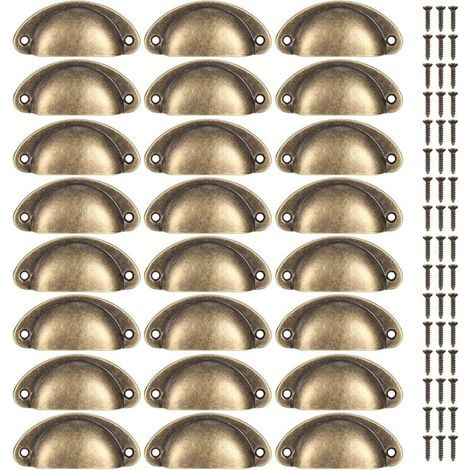 Lot de 24 poignées coquillage vintage, poignées de tiroir semi-circulaires pour portes, meubles, cuisine, armoires, vis incluses (1/4)