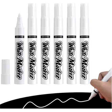 6× Feutres Blancs Effaçables pour Tableau Noir, Marqueur Craie Liquide à Pointe Fine 3mm, Stylo Craie Blanc Feutre Fenetre Effacable (1/5)